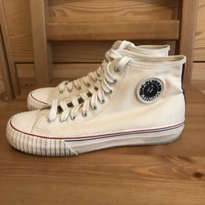PF Flyers Off-White Hi, Size 8 Men’s, 9.5 Women’s